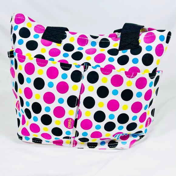 Vans Canvas Reusable Market Everyday Tote Bag Medium Polka Dot Pink Yellow Blue - Picture 2 of 9